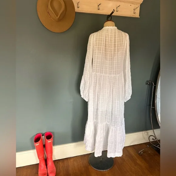 FREE PEOPLE maxi tired white Edie dress button down sz small - Picture 14 of 16